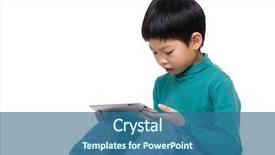  Presentation with asia - Presentation theme featuring kids social - asia child playing with tablet background and a  colored foreground