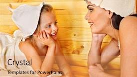  Presentation with happy kids - Slide deck with kids spa party - happy family with child relaxing background and a yellow colored foreground