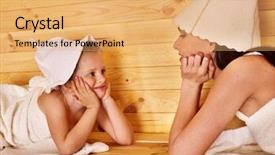  Presentation with relaxing - Cool new presentation theme with kids spa party - happy family with child relaxing backdrop and a yellow colored foreground