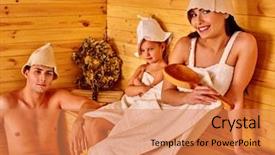  Presentation with hat - Audience pleasing presentation design consisting of kids spa party - happy family with child backdrop and a coral colored foreground