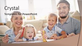  Presentation with living room family - Audience pleasing slide set consisting of kids spending leisure time backdrop and a white colored foreground