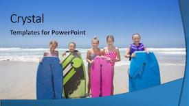  Presentation with kids space - Audience pleasing PPT theme consisting of kids standing by a boogie backdrop and a light blue colored foreground