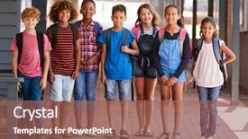  Presentation with school elementary - Audience pleasing theme consisting of kids standing in elementary school backdrop and a violet colored foreground