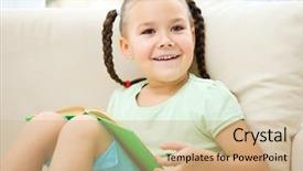  Presentation with child girl reading a book - PPT theme featuring kids storybook - cute little girl is reading background and a  colored foreground