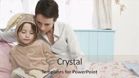  Presentation with child girl reading a book - Beautiful PPT layouts featuring kids storybook - girl in bunny costume backdrop and a mint green colored foreground