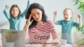  Presentation with stress - Slide deck having kids stress - beautiful woman working background and a soft green colored foreground