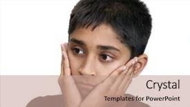  Presentation with sad - Slide set consisting of kids stress - handsome indian kid looking very background and a coral colored foreground