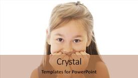  Presentation with nail salon beauty nails concept - Colorful slide deck enhanced with kids stress - scared little girl biting her backdrop and a coral colored foreground