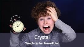  Presentation with alarm - Cool new presentation theme with kids stress - young boy with alarm clock backdrop and a dark gray colored foreground