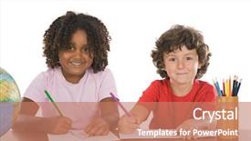  Presentation with firefighter kids - Presentation with kids studding over white background background and a coral colored foreground