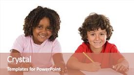  Presentation with kids - Theme enhanced with kids studding over white background background and a coral colored foreground