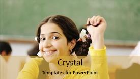  Presentation with school children - PPT theme enhanced with kids success - children at school classroom background and a  colored foreground