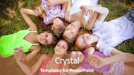  Presentation with summer camp - Colorful theme enhanced with kids summer camp - group of girls teenagers backdrop and a coral colored foreground