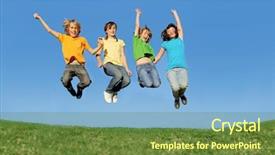  Presentation with happy kids - PPT theme consisting of kids summer camp - happy children jumping background and a tawny brown colored foreground