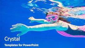  Presentation with swimming beautiful girl swims underwater - Theme featuring kids swimming - little girl deftly swim underwater background and a gray colored foreground