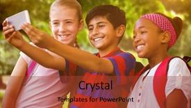  Presentation with school kids - Beautiful presentation design featuring kids taking selfie in school backdrop and a tawny brown colored foreground