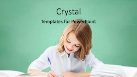  Presentation with children books - Beautiful presentation theme featuring education people children and school backdrop and a mint green colored foreground