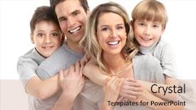  Presentation with family children - Theme with kids teeth - happy family father mother background and a coral colored foreground
