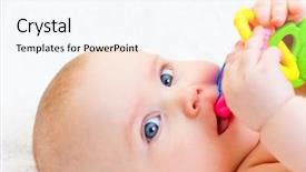  Presentation with baby toy - Slide deck featuring kids teeth - little baby girl playing background and a cool aqua colored foreground