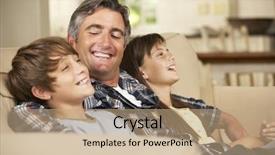  Presentation with father teaching children - Presentation consisting of kids tv - father and two children sitting background and a coral colored foreground