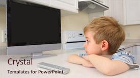  Presentation with safety in kitchen - Slide deck consisting of kids tv - young boy watching tv background and a  colored foreground