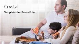  Presentation with children parents - Amazing PPT layouts having young parents and their children are watching tv eating pizza and smiling while sitting on couch at home backdrop and a white colored foreground