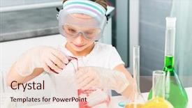  Presentation with cute chemistry - Colorful PPT theme enhanced with kids testing - cute little girl with flasks backdrop and a lemonade colored foreground