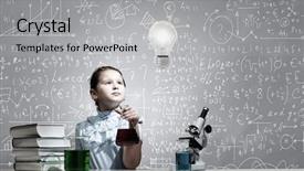  Presentation with school testing - Theme with kids testing - cute school girl at chemistry background and a light gray colored foreground