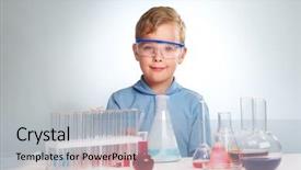  Presentation with flasks - Slides enhanced with kids testing - little boy looking at camera background and a  colored foreground