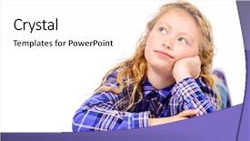  Presentation with eight - Slide deck having kids thinking - thoughtful eight-year girl in casual background and a white colored foreground