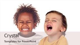  Presentation with diabetes screening in children - Presentation design having kids thinking - two beautiful children laughing isolated background and a soft green colored foreground