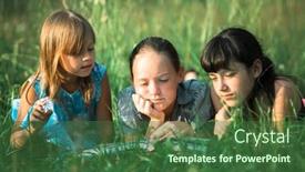  Presentation with kids reading book - Audience pleasing slide set consisting of kids-together-reading-book backdrop and a ocean colored foreground