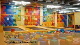  Presentation with playground - Beautiful PPT theme featuring kids trampoline and soft cubes on playground backdrop and a gold colored foreground