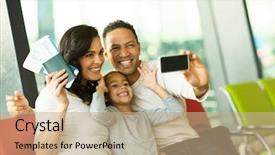  Presentation with kids travel - Slides having kids travel - happy family at airport taking background and a coral colored foreground