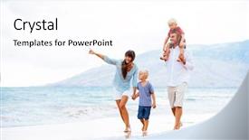  Presentation with kids travel - Beautiful presentation design featuring kids travel - happy young family walking down backdrop and a pink colored foreground