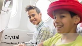  Presentation with airplane - PPT theme having kids travel - kid traveling by airplane background and a soft green colored foreground
