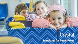  Presentation with train - Slide deck enhanced with kids travelling by train background and a teal colored foreground