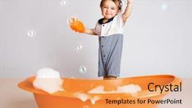  Presentation with baby bath - Amazing slides having soap bubble gray background - cute baby happy to take backdrop and a yellow colored foreground