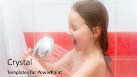  Presentation with save water shower head - Slide set consisting of little girl in the shower background and a lemonade colored foreground