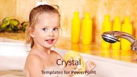  Presentation with futuristic bubble - Colorful presentation design enhanced with girl washing in bubble bath backdrop and a lemonade colored foreground