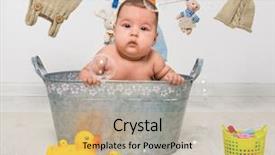  Presentation with dry - PPT layouts having little two-month girl bathes background and a mint green colored foreground