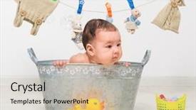  Presentation with parabolic trough - Colorful PPT layouts enhanced with little two-month girl bathes backdrop and a soft green colored foreground