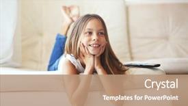 Presentation with evaluation of 5 years old boy - PPT layouts having kids tv - 8 years old child watching background and a coral colored foreground