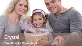  Presentation with family healthy eating - Audience pleasing PPT theme consisting of kids tv - family eating popcorn in front backdrop and a  colored foreground