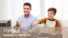  Presentation with technology old vintage television - Presentation theme consisting of kids tv - family people technology television background and a coral colored foreground