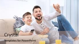  Presentation with silhouette of father and son - Audience pleasing slide deck consisting of kids tv - father and son watching tv backdrop and a mint green colored foreground