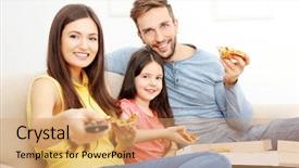  Presentation with family healthy eating - Slides with kids tv - happy family eating pizza background and a  colored foreground