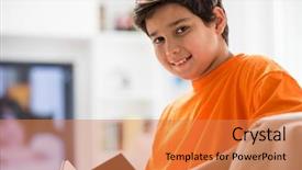  Presentation with book - Audience pleasing presentation design consisting of kids tv - kid with book at home backdrop and a  colored foreground