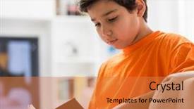  Presentation with book - Slide deck enhanced with kids tv - kid with book at home background and a  colored foreground