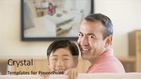  Presentation with living room - Beautiful presentation featuring kids tv - man and young boy backdrop and a coral colored foreground